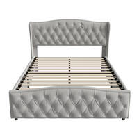 POLSTERBETT 140x200 cm mit Stauraum, Wave-Kopfteil, Grau - Grau, Metall (140/200cm)