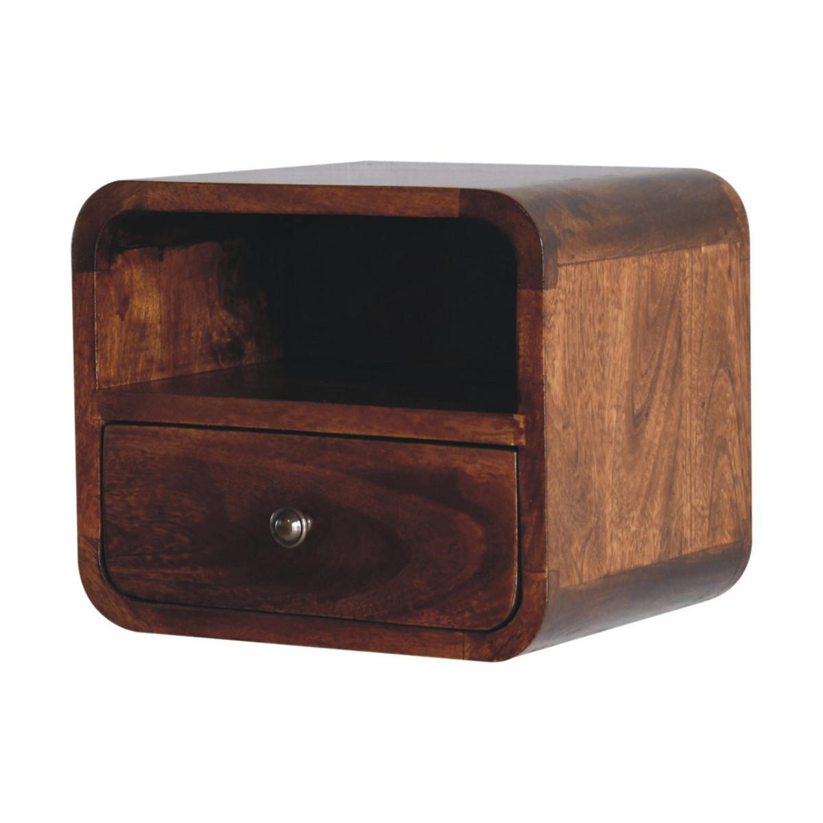NACHTTISCH Petite, Wandmontiert, 1 Schublade, 1 offenes Fach, Braun - Messingfarben/Braun, Holz/Metall (30/25/25cm) - Artisan Furniture