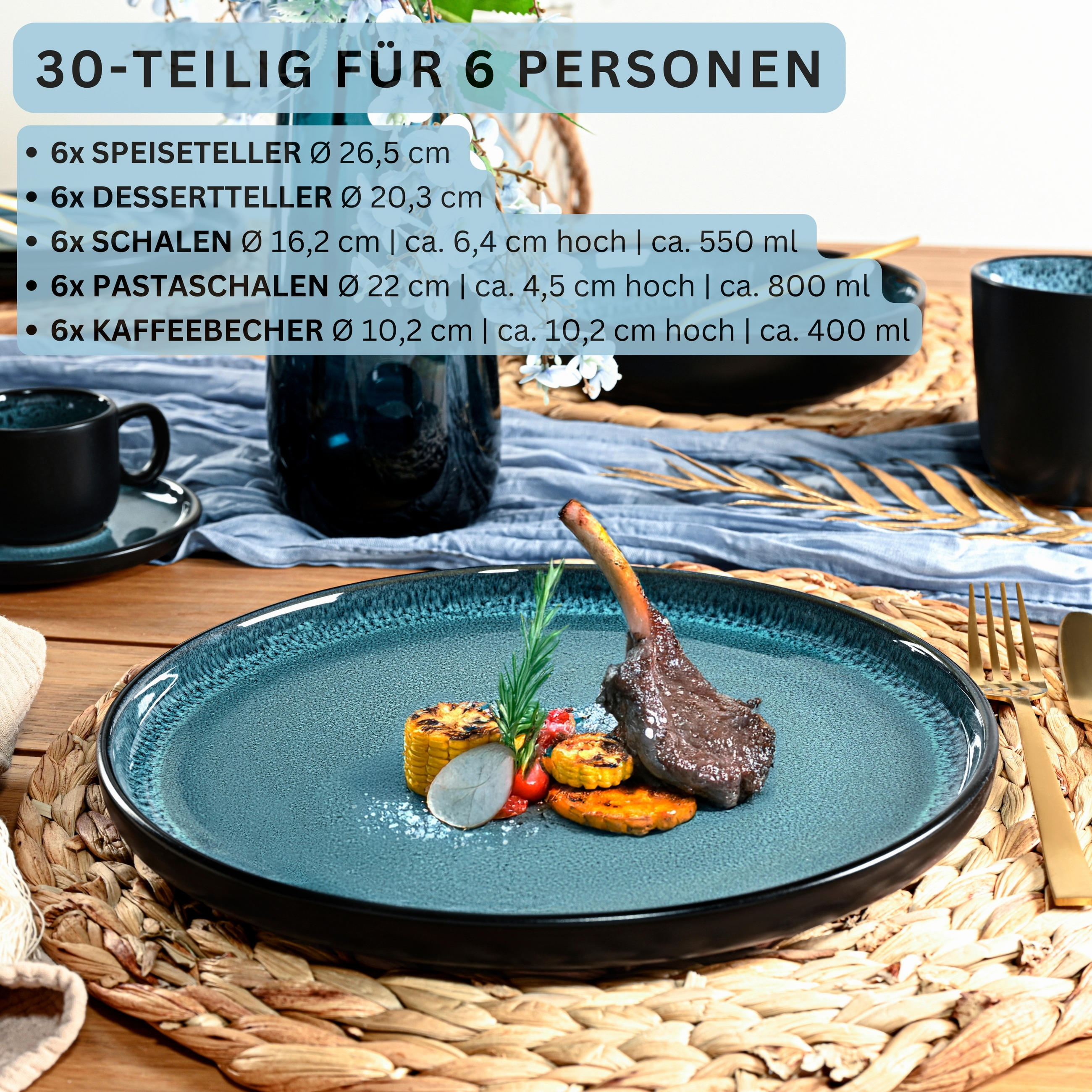 KOMBISERVICE VIGO - 24 teilig aus Steingut - Blau, Stein (50/30/80cm) - Sänger