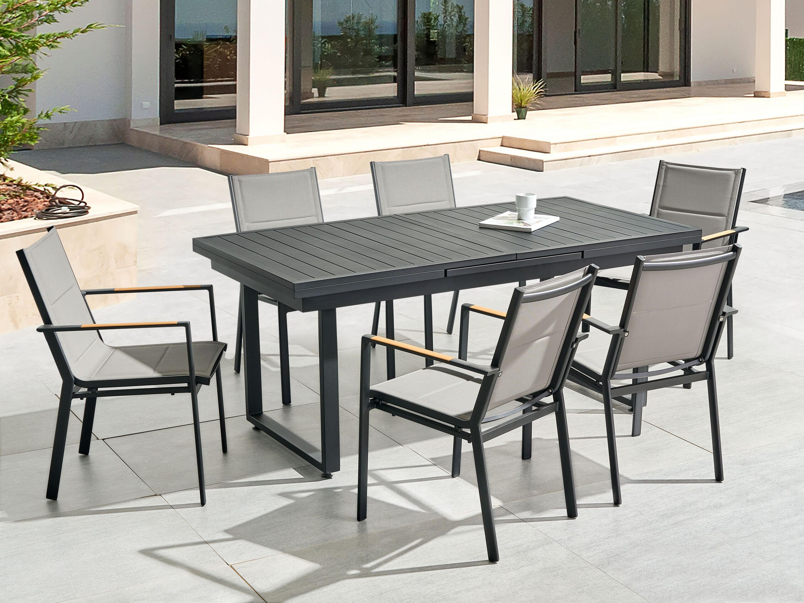 GARTENMÖBEL SET 6-Sitzer Aluminium schwarz/grau Valcanetto/ Busseto - Schwarz/Grau, Metall - Beliani