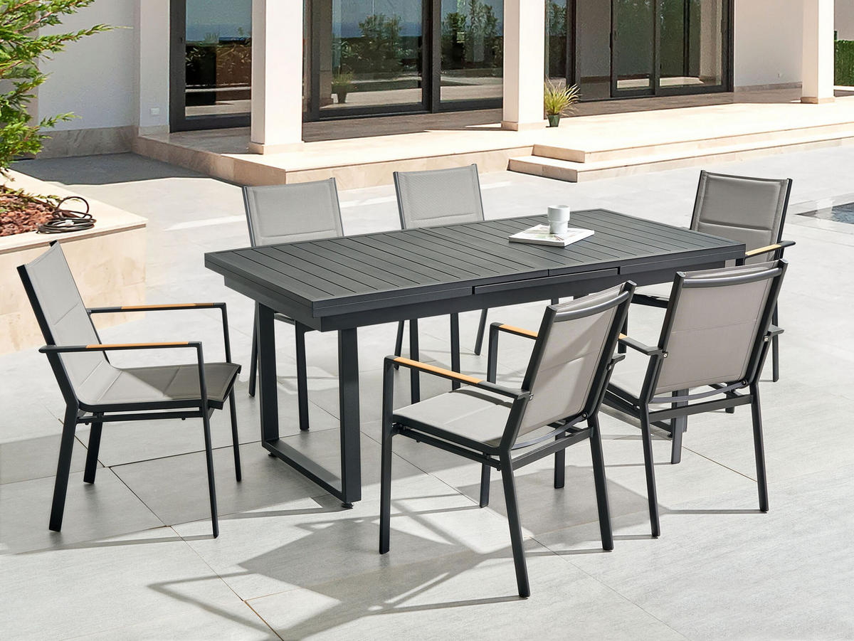GARTENMÖBEL SET 6-Sitzer Aluminium schwarz/grau Valcanetto/ Busseto - Schwarz/Grau, Metall - Beliani