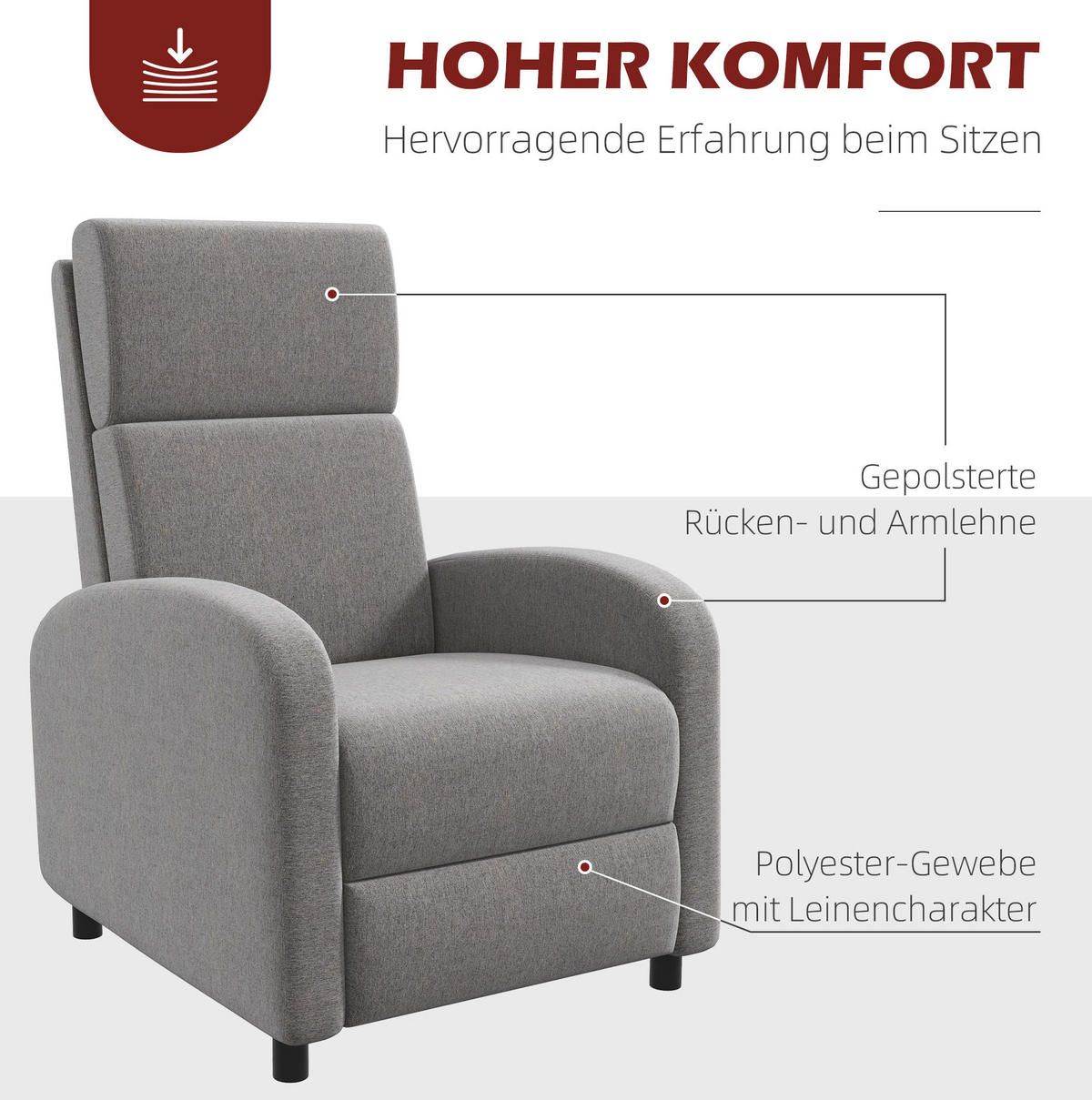 FERNSEHSESSEL in Grau 86x64x102 cm mit Liegefunktion und Fußstütze - Grau, Textil (64/102/86cm) - IVMEU