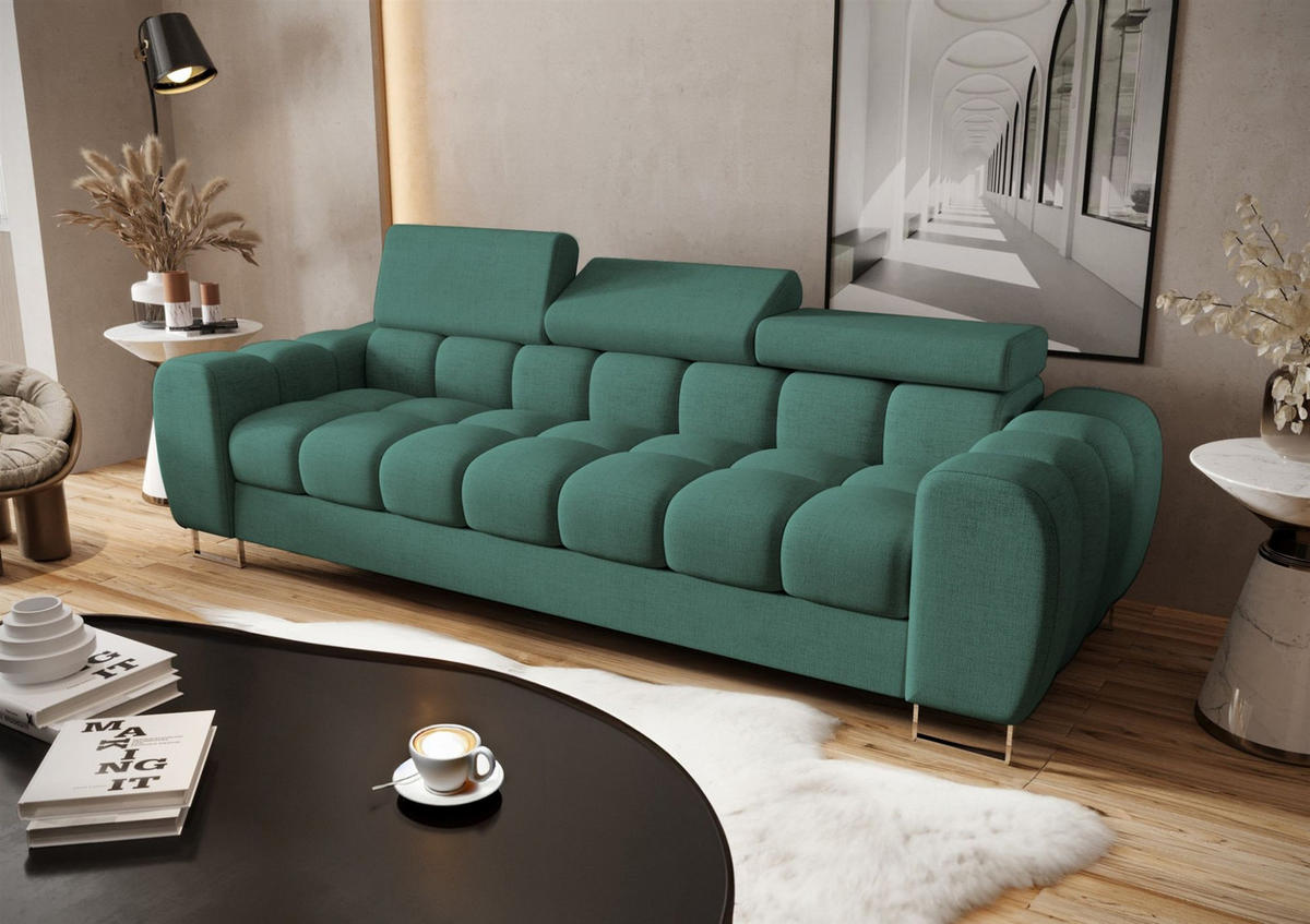 SOFA 3-sitzer Bastien In Stoff Moly - Grün, Holzwerkstoff/Textil (265/95/97cm) - Fun Möbel