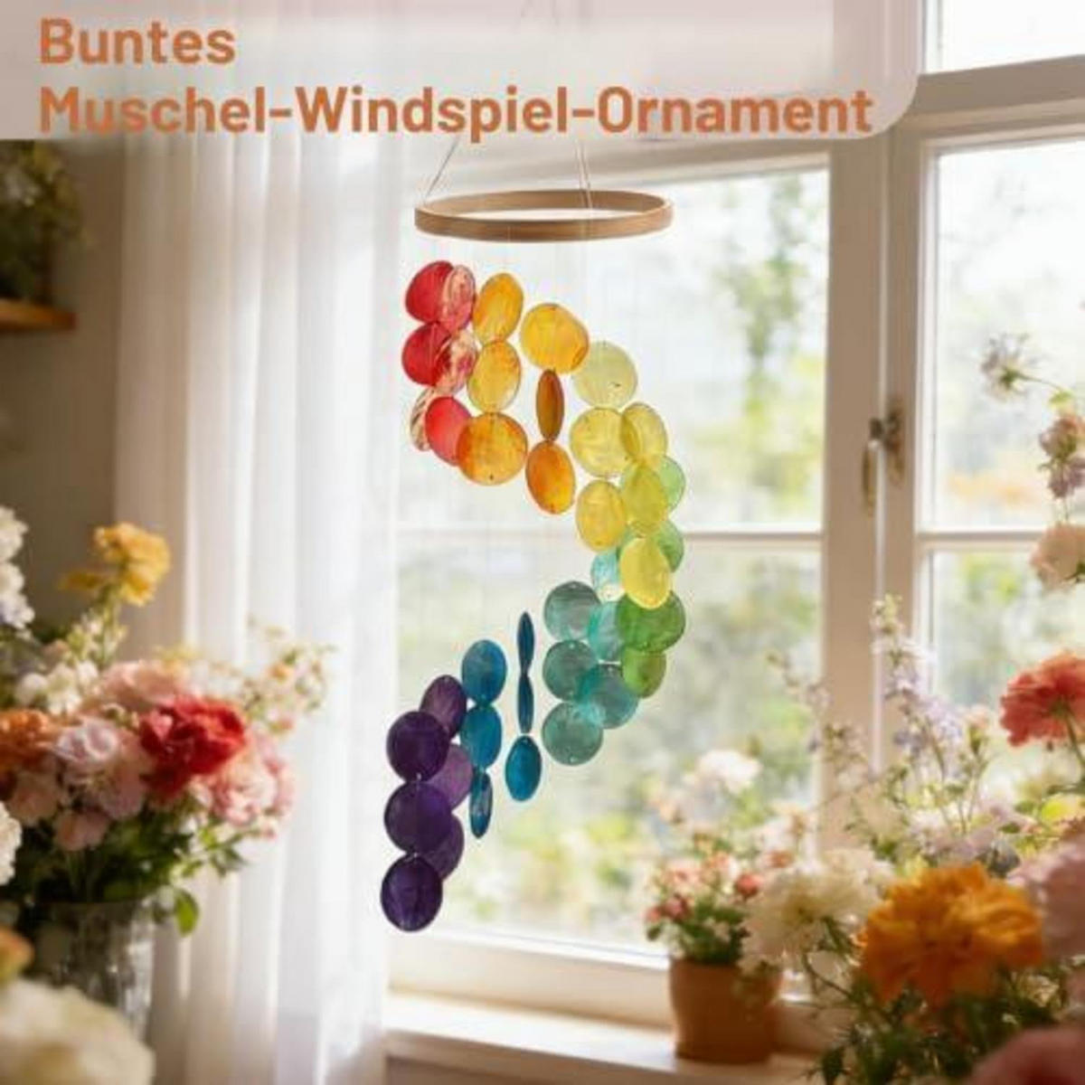 WINDSPIEL Muscheln Bunt Holzring - Multicolor, Naturmaterialien (77/17/77cm)