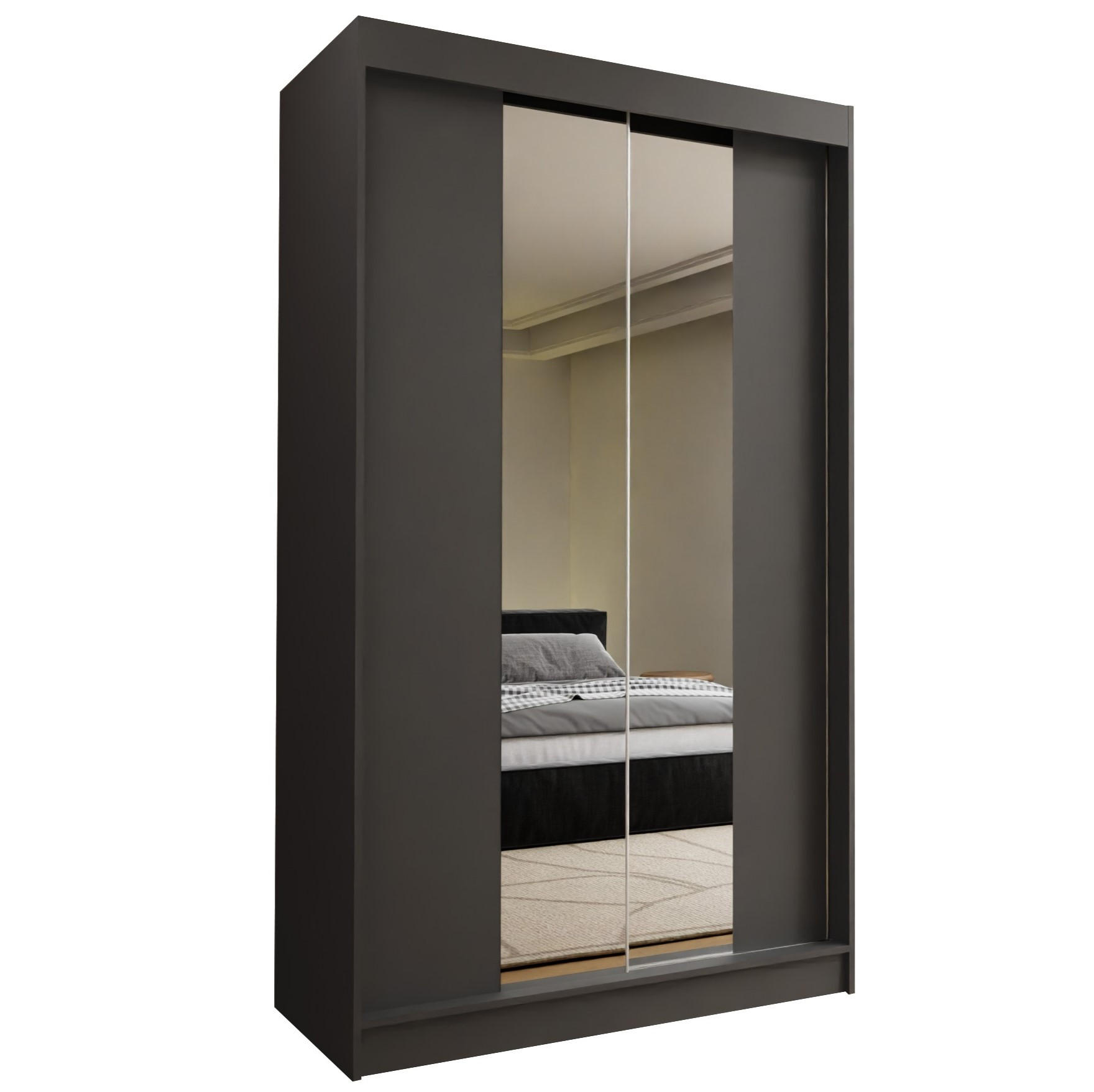 SCHWEBETÜRENSCHRANK LUCENZA 120/216/61 cm 2-türig mit Spiegel Grau - Grau, Holzwerkstoff (120/216/61cm) - MASSENO