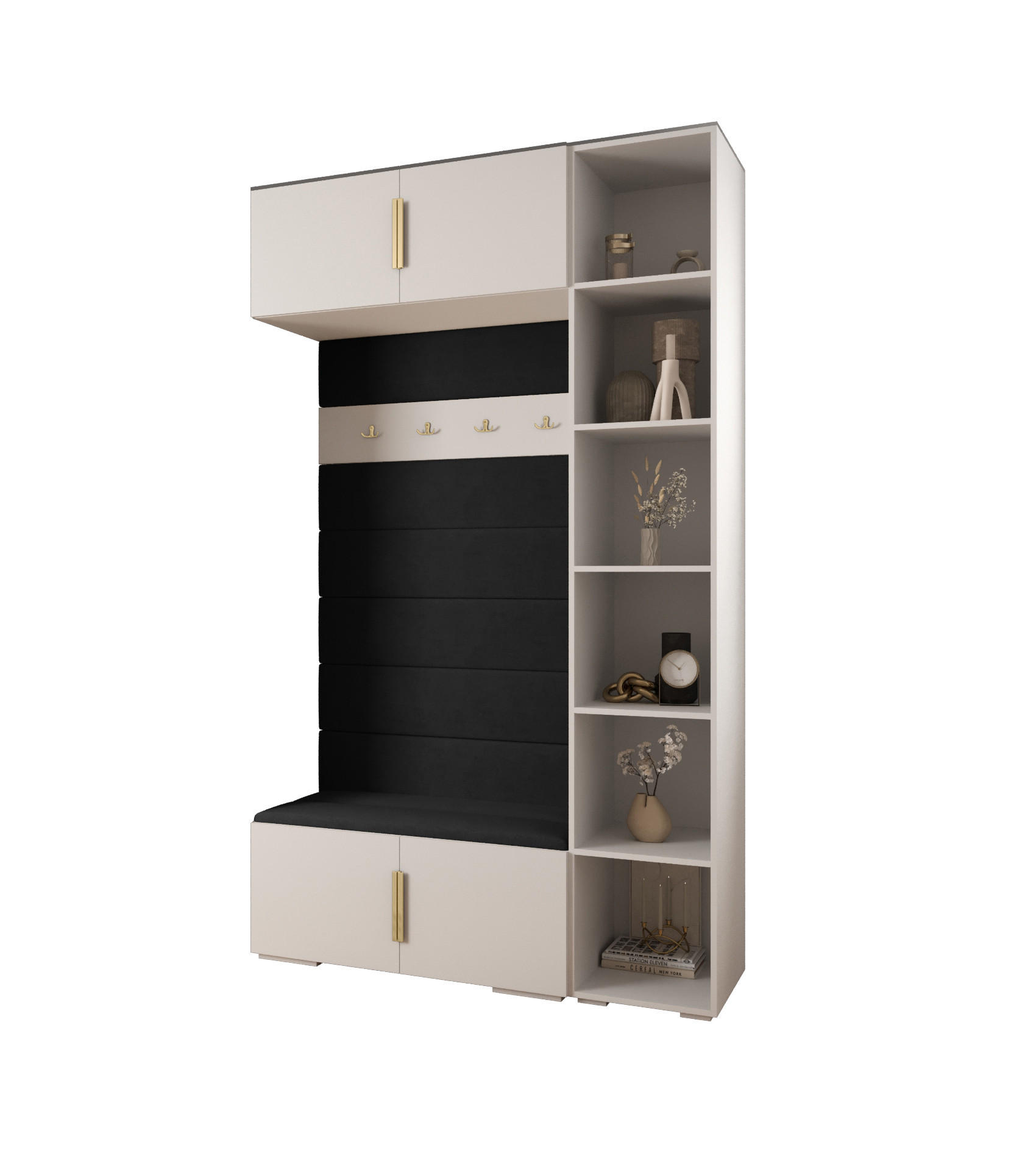 Abiks Möbel Garderoben-Set Weiß, Schwarz, Gold 140x236.7x47 cm