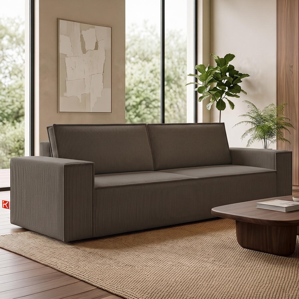 3-SITZER-SCHLAFSOFA NAPI in Pet Friendly Cord-Stoff, braun - Schwarz/Braun, Textil (244/89/101cm) - KONSIMO®