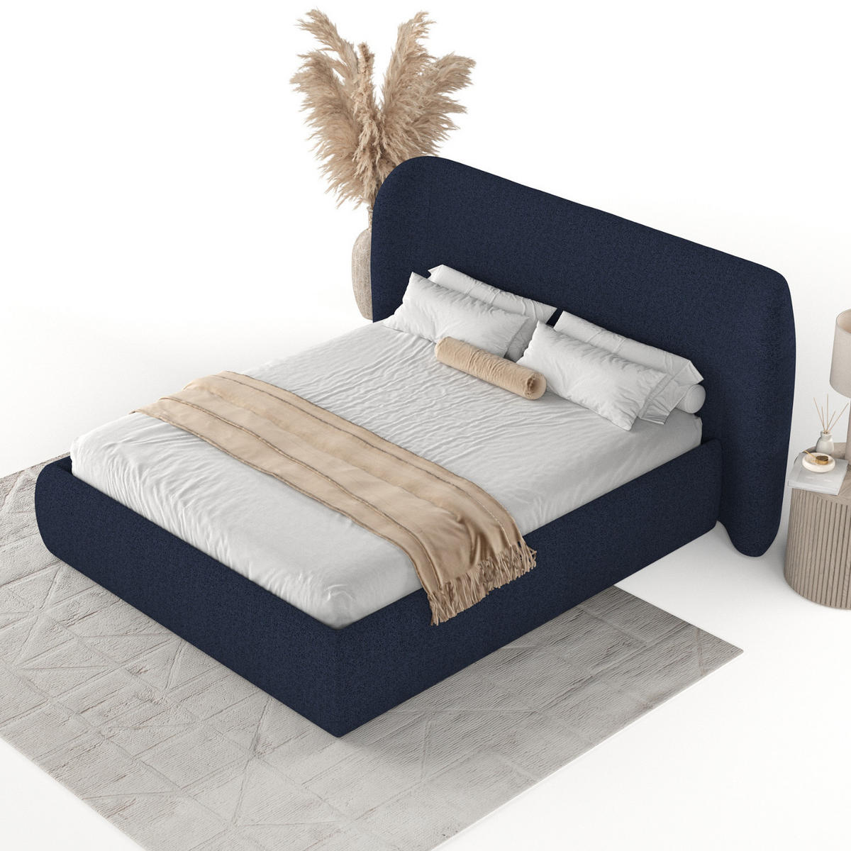 POLSTERBETT Bellano mit Stauraum 180/200 cm Marineblau im Riva Stoff - Schwarz/Naturfarben, Holz/Holzwerkstoff (180/200cm) - AltaBeds