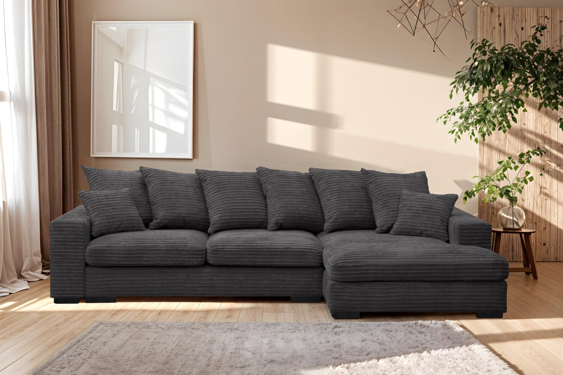 ECKSOFA Mit Schlaffunktion Und Bettkasten Couch L-form Gabon Stoff Zoom Graphit Rechts - Graphitfarben, Holz (285/155cm) - Kaiser Möbel