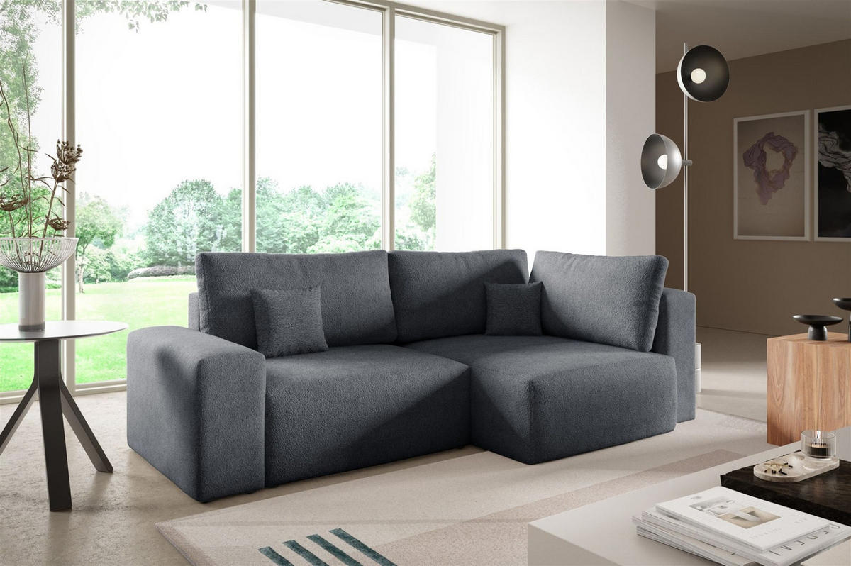 ECKSOFA Arona Mit Schlaffunktion - Dunkelgrau, Holzwerkstoff/Textil (253/148cm) - Fun Möbel