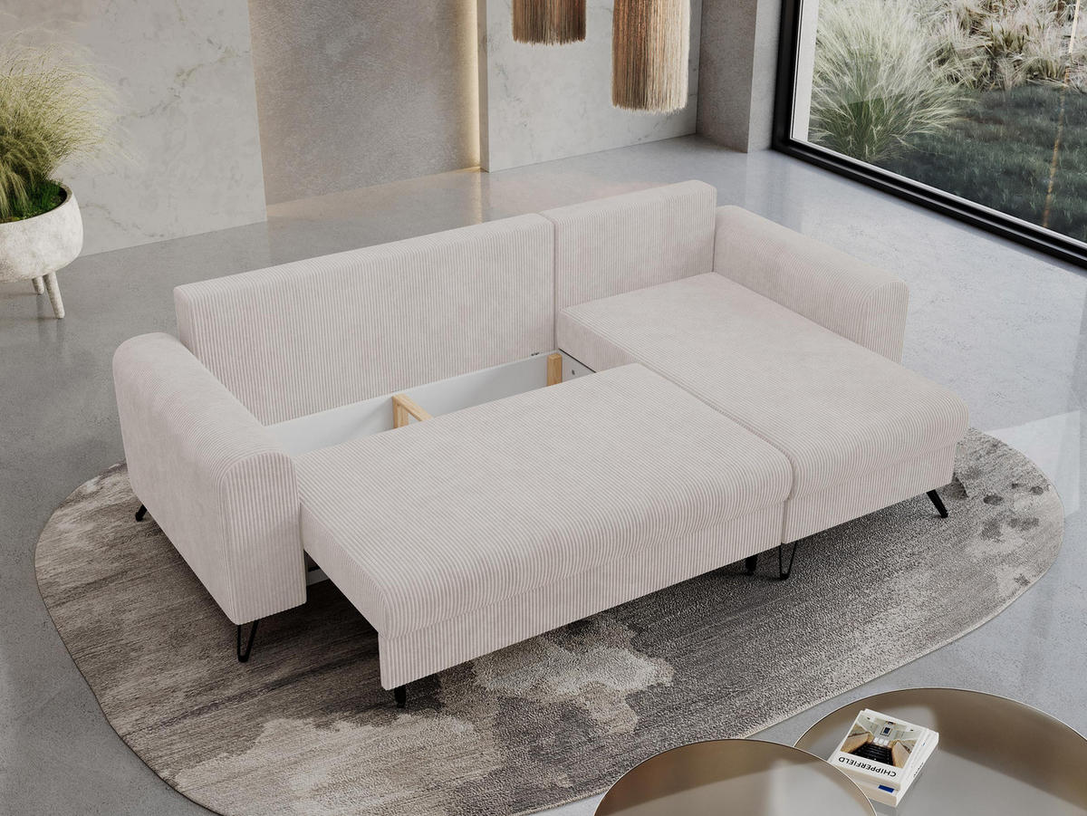 ECKSOFA Hugo Cord Weiß - Schwarz/Weiß, Textil/Metall (242/140cm) - MKS