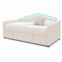 POLSTERBETT 90/200 mit Bettkasten, LED-Lichtleiste und hydraulischem Hebemechanismus aus Samt in Beige - Beige, Holzwerkstoff/Textil (90/200cm) - EVRYAE
