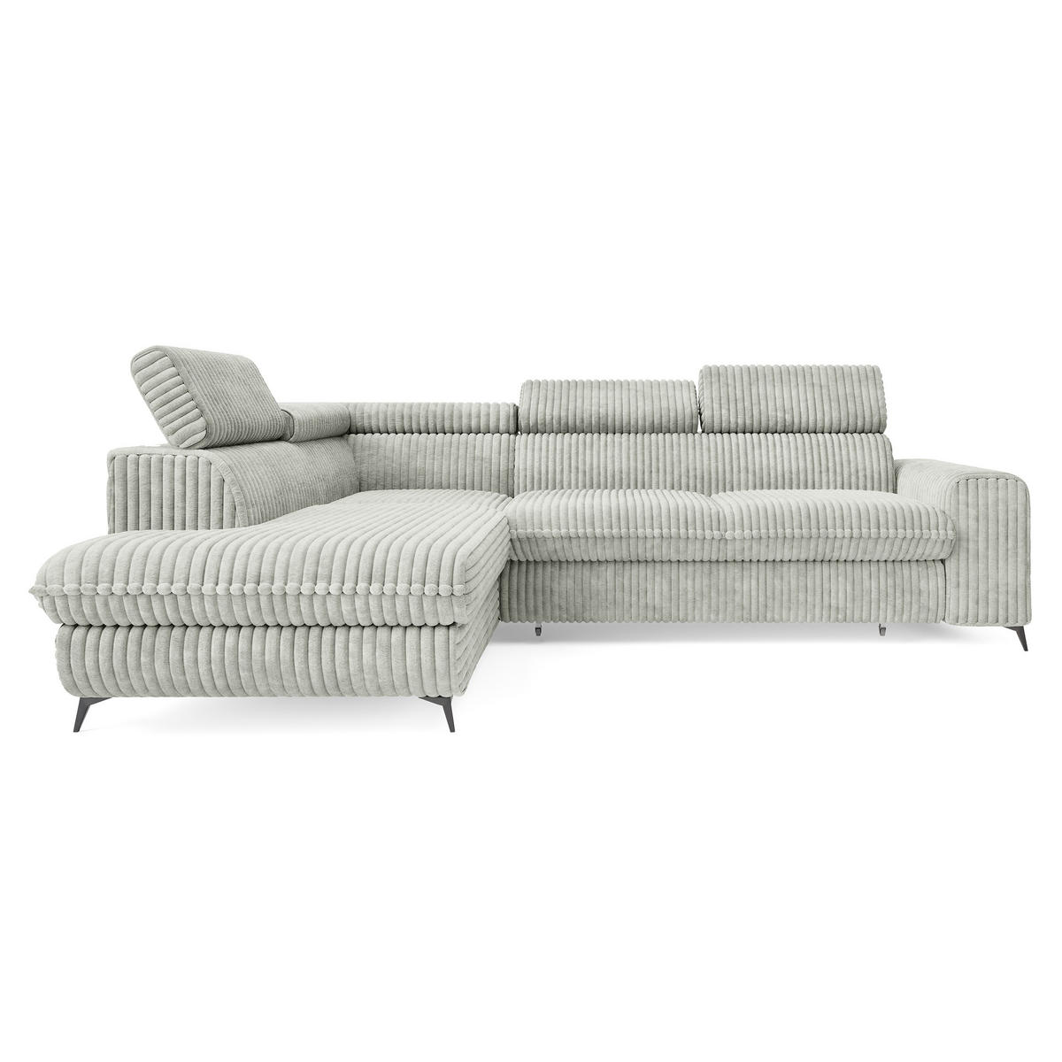 ECKSOFA VELISS Hellgrau Kordstoff mit Schlaffunktion - Hellgrau, Holz (255/193cm) - MASSENO