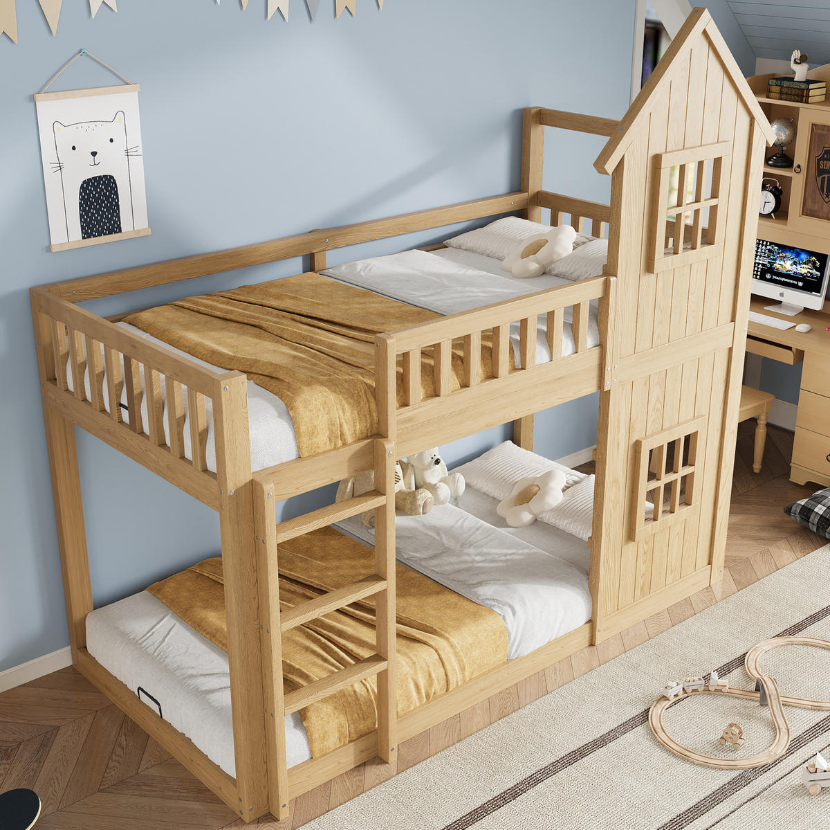 ETAGENBETT in Hausform 90x200 cm Kiefer und MDF Natur - Naturfarben, Holzwerkstoff (90/200cm) - Beauniv