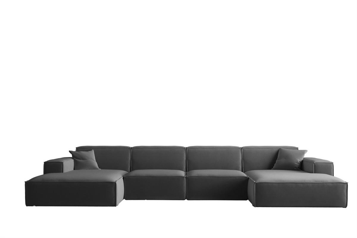 WOHNLANDSCHAFT Celes Premium Opera - Dunkelgrau, Holzwerkstoff/Textil (379/73/165cm) - Fun Möbel