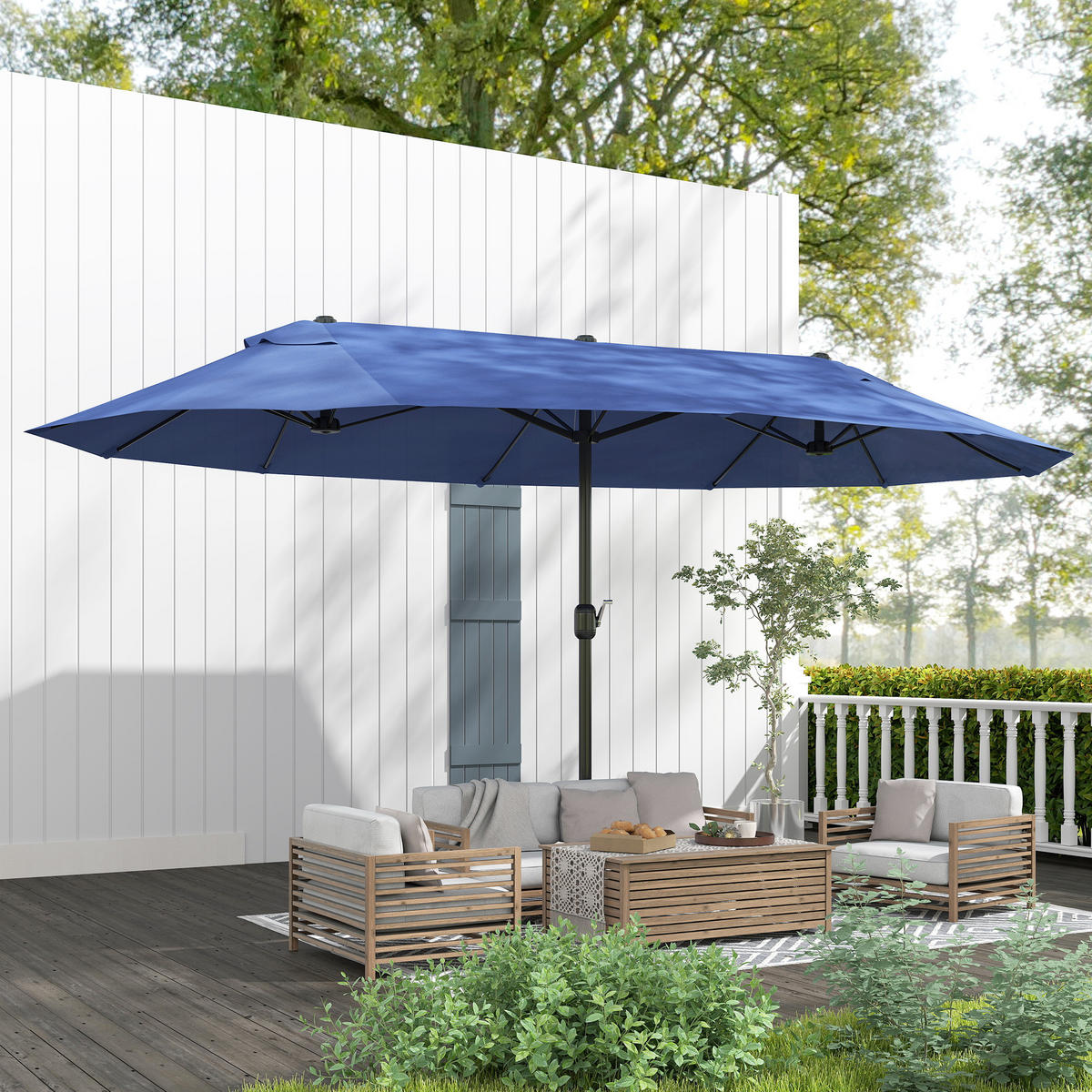 SONNENSCHIRM, Gartenschirm, Marktschirm, Doppelsonnenschirm, Terrassenschirm, Blau, Oval - Blau, Metall (270/460cm) - Outsunny