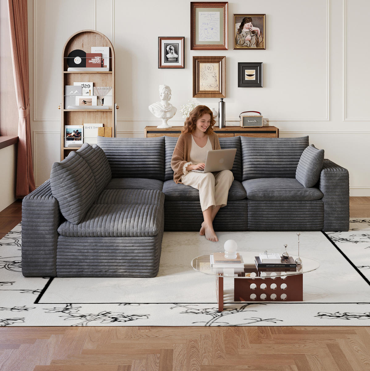 ECKSOFA aus Stoff 260x250 cm Dunkelgrau mit flexiblem Aufbau und weicher Schaumstoffpolsterung - Dunkelgrau, Textil (260/250cm) - Modfu