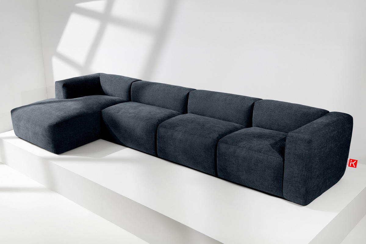 ECKMODULSOFA-LINKS BUFFO 6-Sitzer mit extrem weicher Sitzfläche, Gewebestoff, dunkelblau - Dunkelblau, Textil (377/180cm) - KONSIMO®