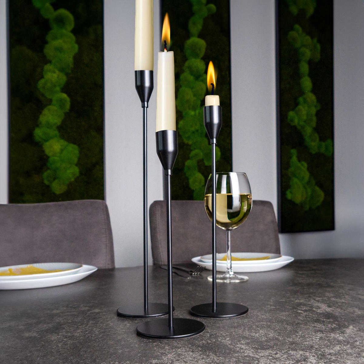 KERZENSTÄNDER 33/28/23 cm (3er-Set) - Schwarz, Metall (8/33/8cm) - Intirilife