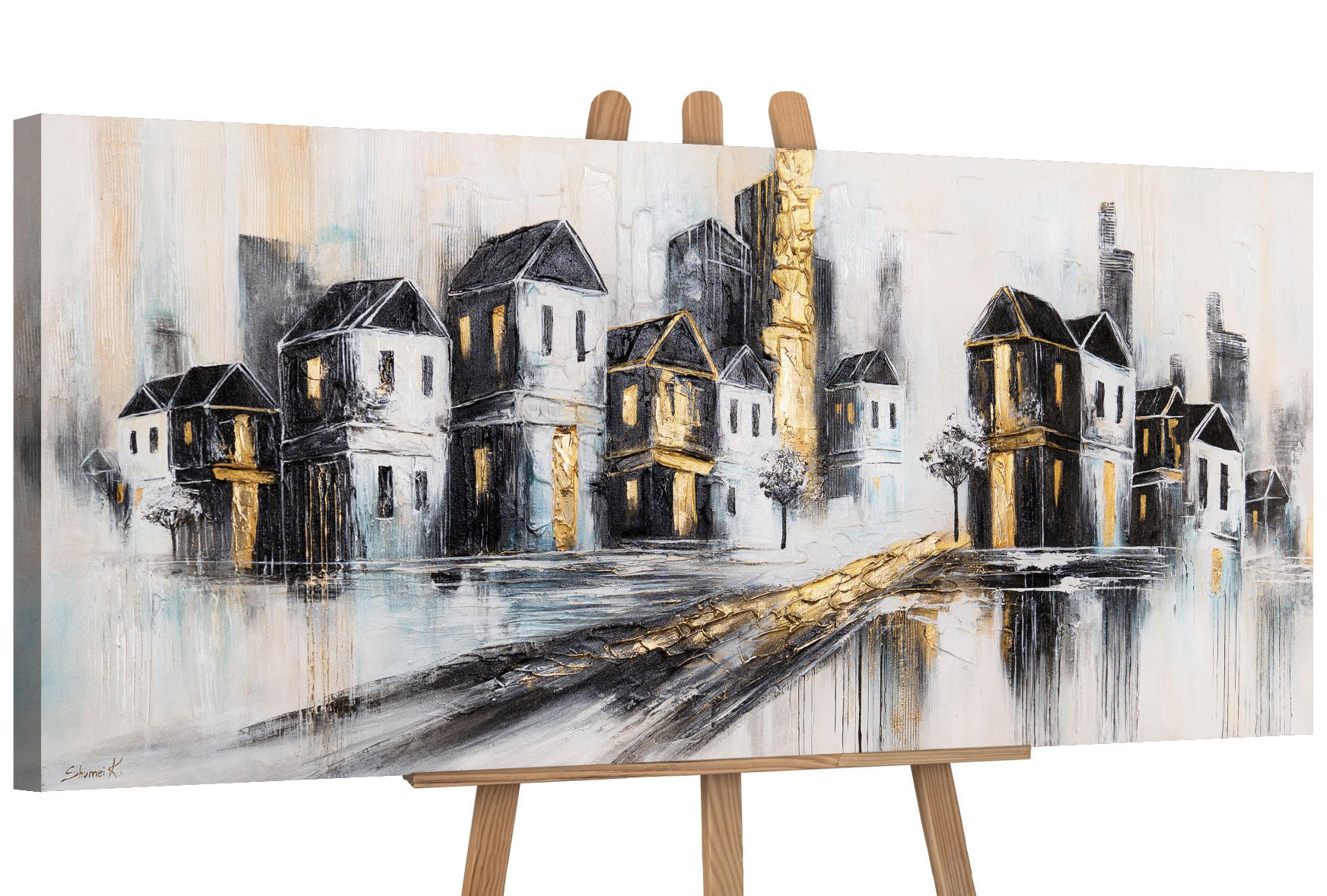GEMÄLDE Goldene Stadt auf Keilrahmen 115x50 cm - Grau, Holz (115/50cm) - YS-art gallery