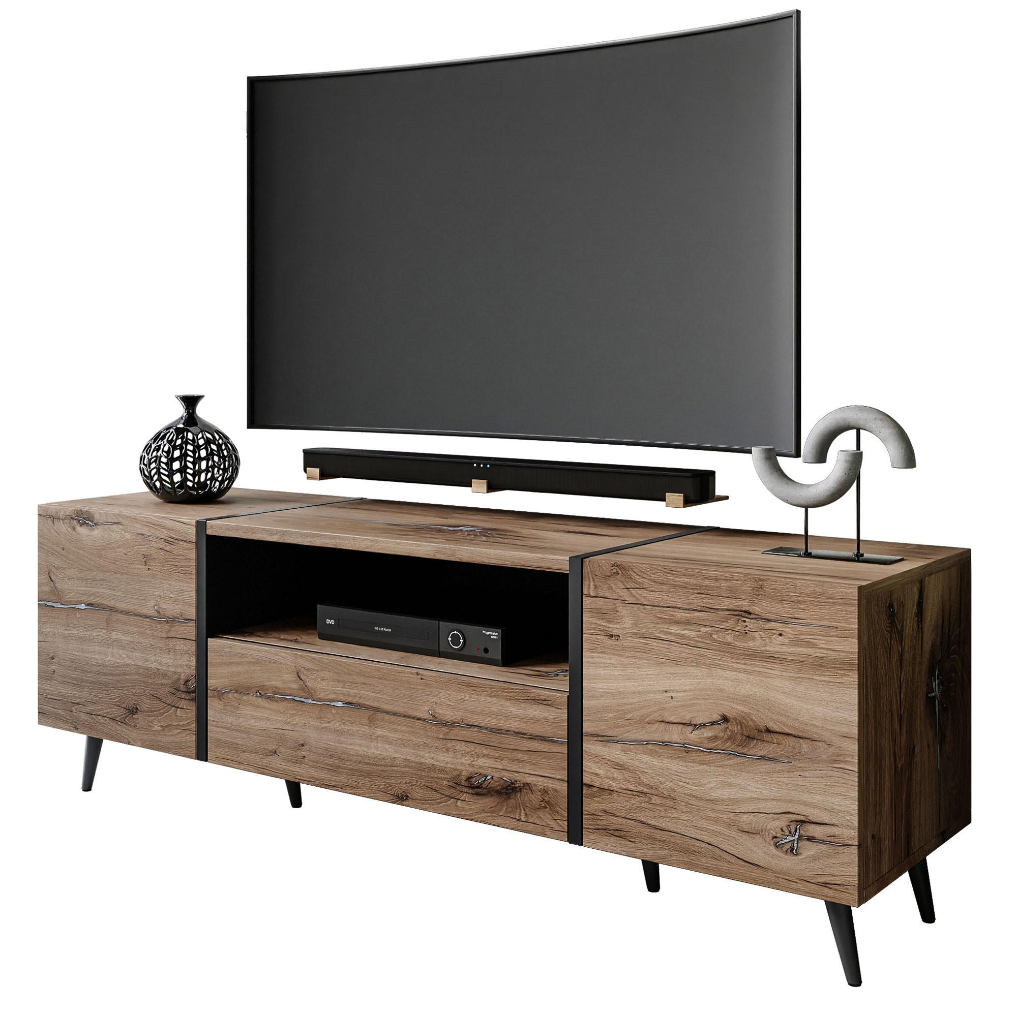 TV-ELEMENT ONYX LOFT auf Beinen 158 cm Push Open - Eichefarben, Holzwerkstoff (158/53/41.3cm) - Lookway