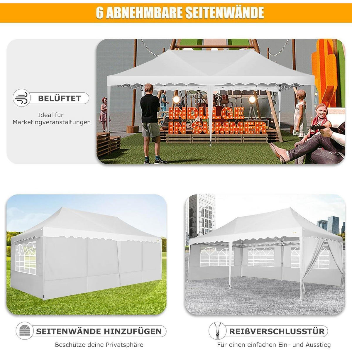 FALTPAVILLON 3x6m Weiß mit 6 Seitenwänden Metall - Weiß, Metall (300/320/600cm)