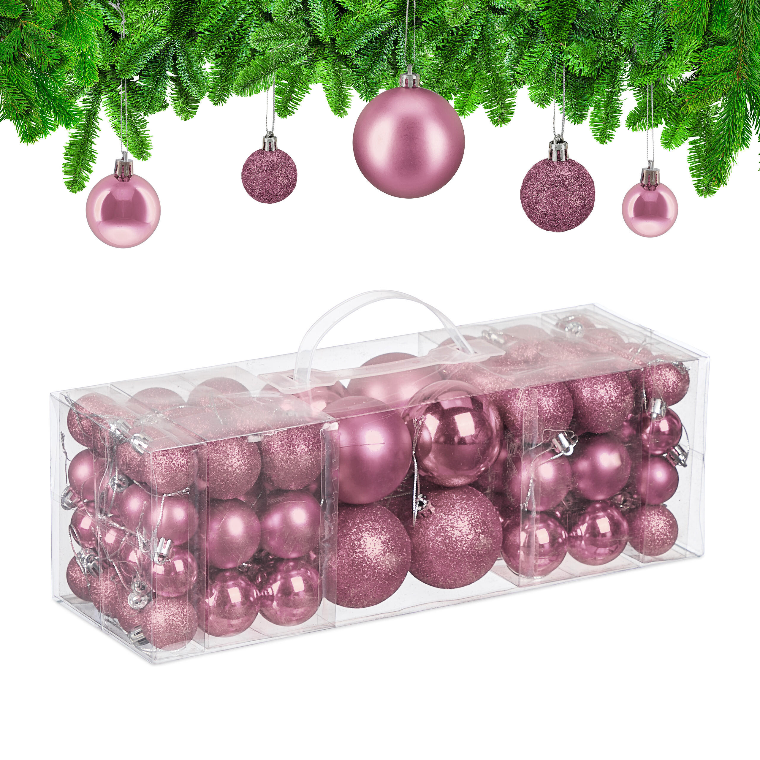 76XWEIHNACHTSKUGELN - Rosa, Kunststoff (6/7/6cm) - Relaxdays