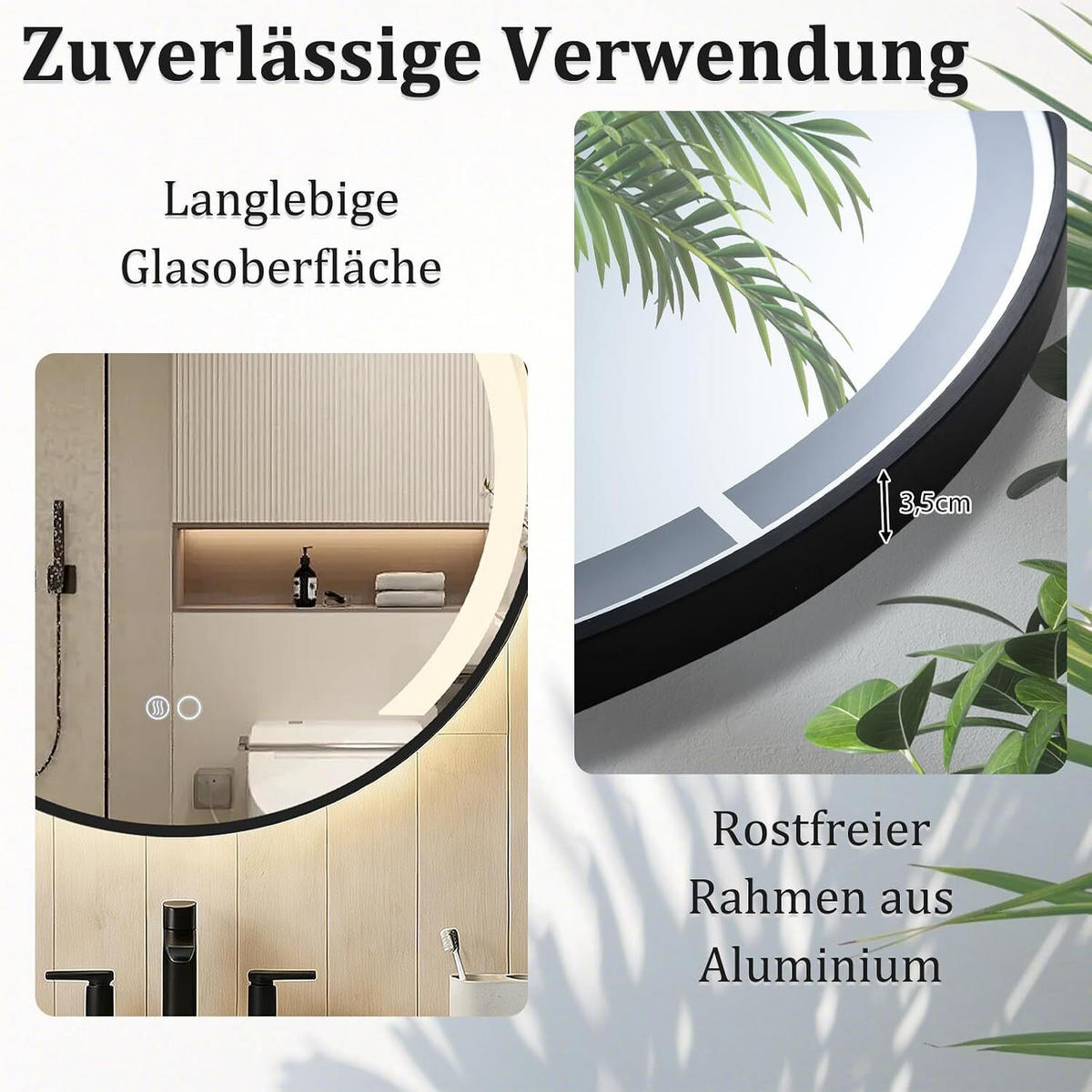 BADSPIEGEL rund schwarz - Schwarz, Glas (60/60/3.5cm) - COSTWAY