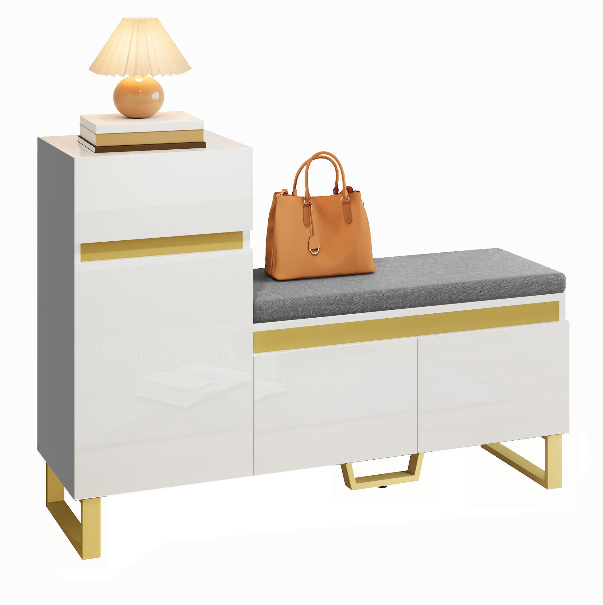 SCHUHSCHRANK 120/35/85 cm in Weiß mit Sitzkissen und Schublade - Weiß, Holzwerkstoff (120/85/35cm) - Flora Grace