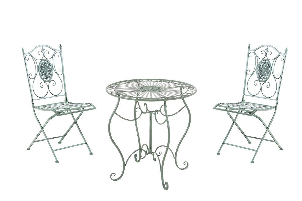 BALKONSET Bistroset Rizar Metall Antik-grün 2 Personen - Grün, Metall - DELUKE