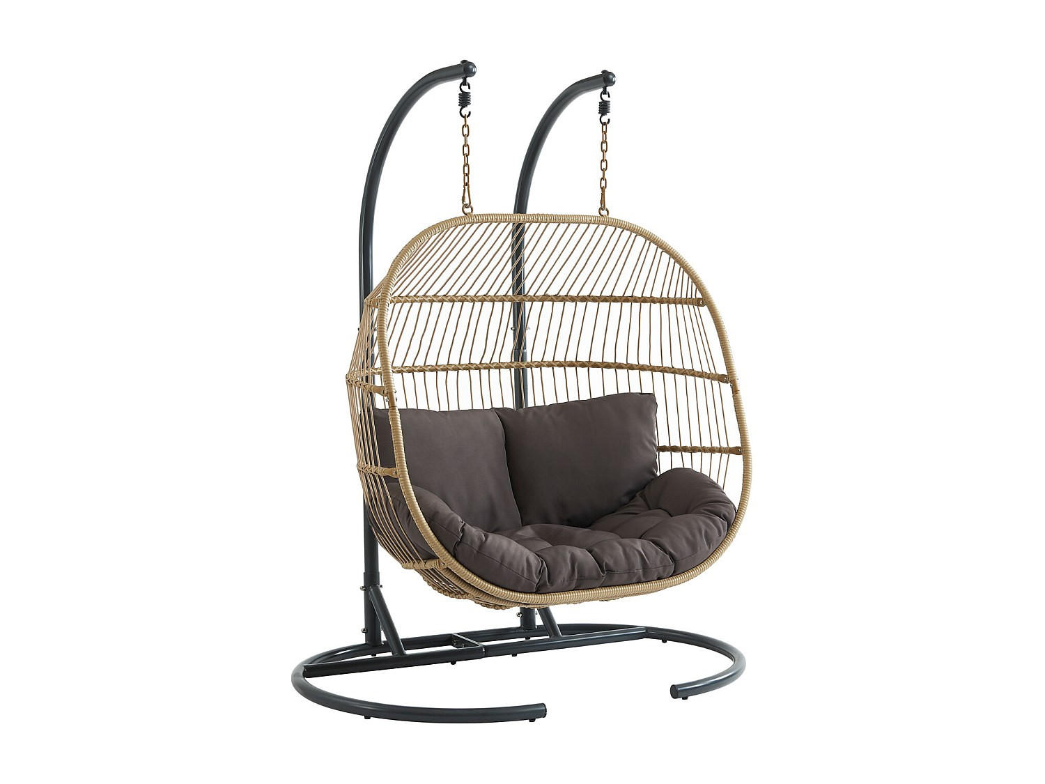 HÄNGESESSEL - 2 -Sitzer - Harz - anthrazitgrau, naturfarben hell - LISSANDRA - Anthrazit, Metall (150/194/106cm) - Vente-Unique