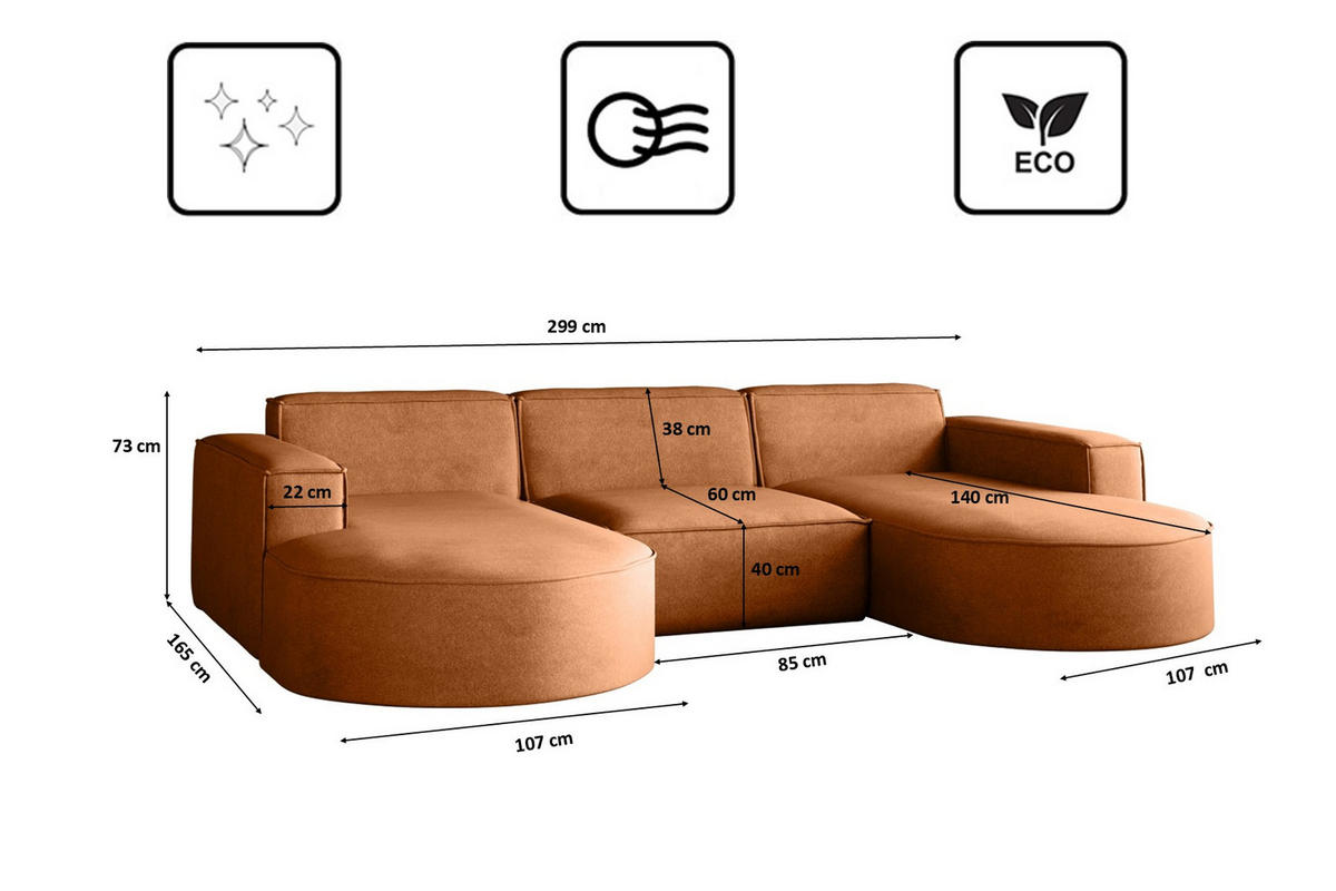 ECKSOFA U-Form Modena, Sofa Elegant und Moderne Stoff Salvador Braun - Braun, Holz/Textil (299/165cm) - Kaiser Möbel