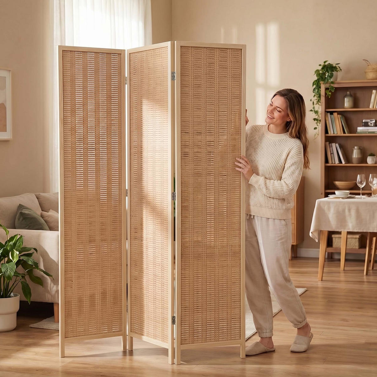 PARAV. - světle hnědá, dřevo (120/170/2cm) - Relaxdays