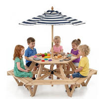 KINDER OUTDOOR-SITZGRUPPE mit Sonnenschirm natur - Naturfarben, Holz - COSTWAY