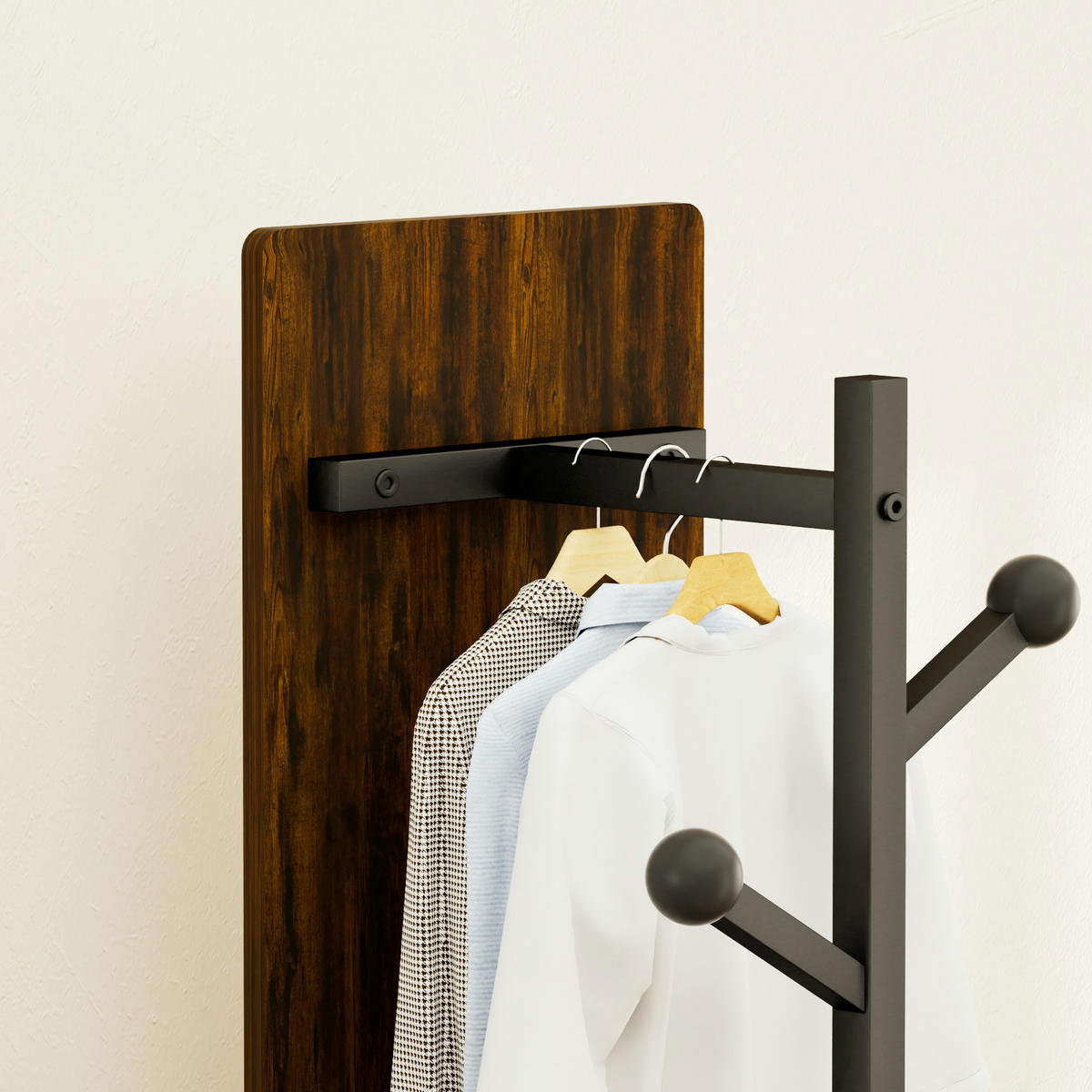 STANDGARDEROBE mit Spiegel 40/40/174 cm in Schwarz/Braun, drehbar - Schwarz, Holzwerkstoff (40/174/40cm) - BEAOK