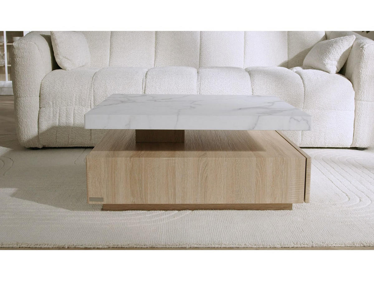 COUCHTISCH modulierbar - 80cm x 80cm - MDF - naturfarben hell, weiß - KYRIA - Weiß, Holz (80/80/36cm) - Vente-Unique