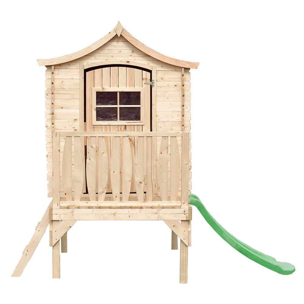 STELZENHAUS mit rutsche aus Holz - B175xL146xH212 cm/1,1m2 - M550A - Beige, Holz (146/212/112cm) - Timbela