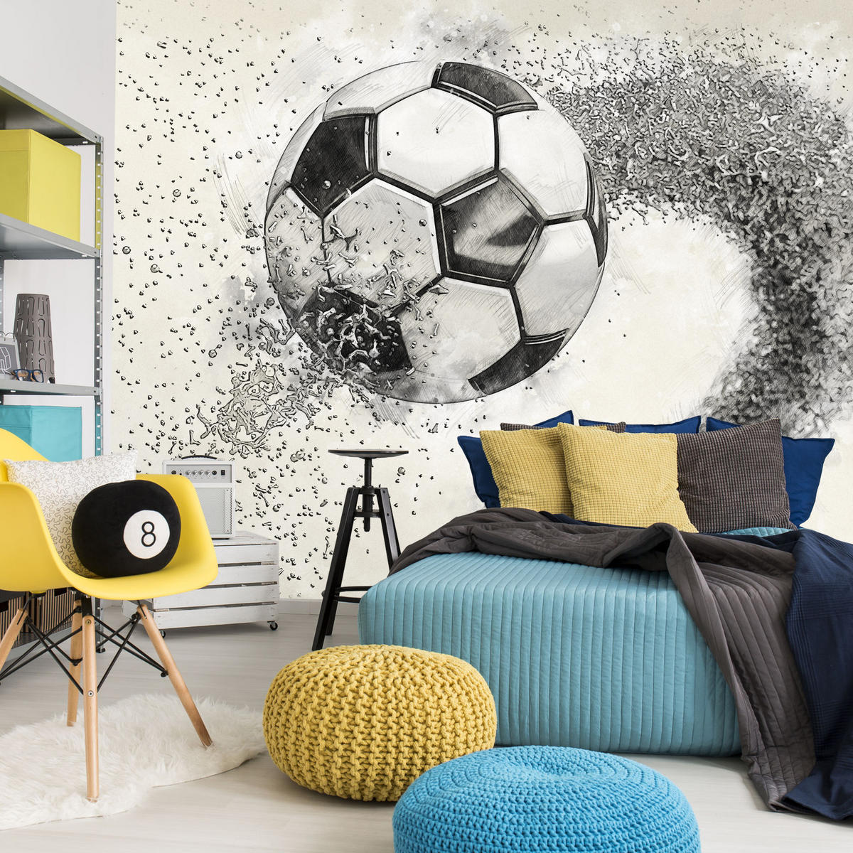 FOTOTAPETE für Kinderzimmer Abstrakter Sand Fußball Sport 150x105 - Beige/Creme, Papier (150/105cm) - Muralo