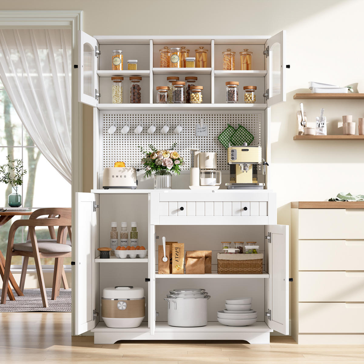 VITRINE 103.5x40x180cm Weiß mit verstellbaren Böden - Weiß, Holzwerkstoff (103.5/180/40cm) - FLIEKS