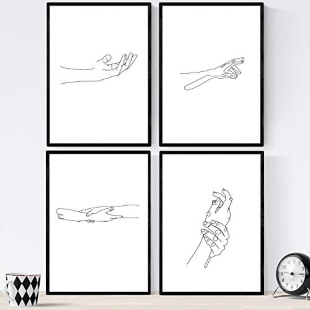 POSTER Set mit 4 Hände A3 Rahmenlos - Klar, Papier (29.7/3cm) - Nacnic