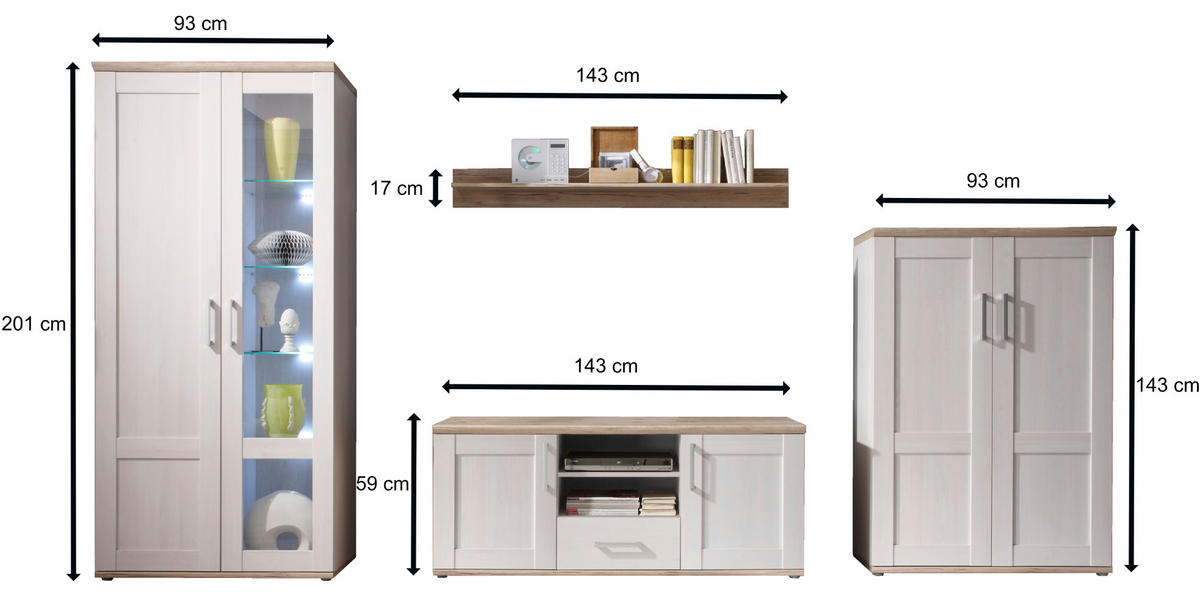 WOHNWAND Elegance 329/201/50 cm in Sibiu-Lärche, San Remo hell - Weiß, Holz (329/201/50cm) - moebel dich auf