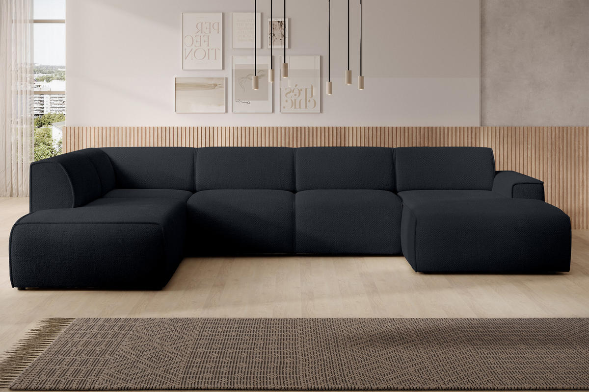 WOHNLANDSCHAFT Didim Schwarz 378/220/78 cm – großes Sofa stilvoll & bequem L - Schwarz, Kunststoff/Textil (220/78/378cm) - AX Living