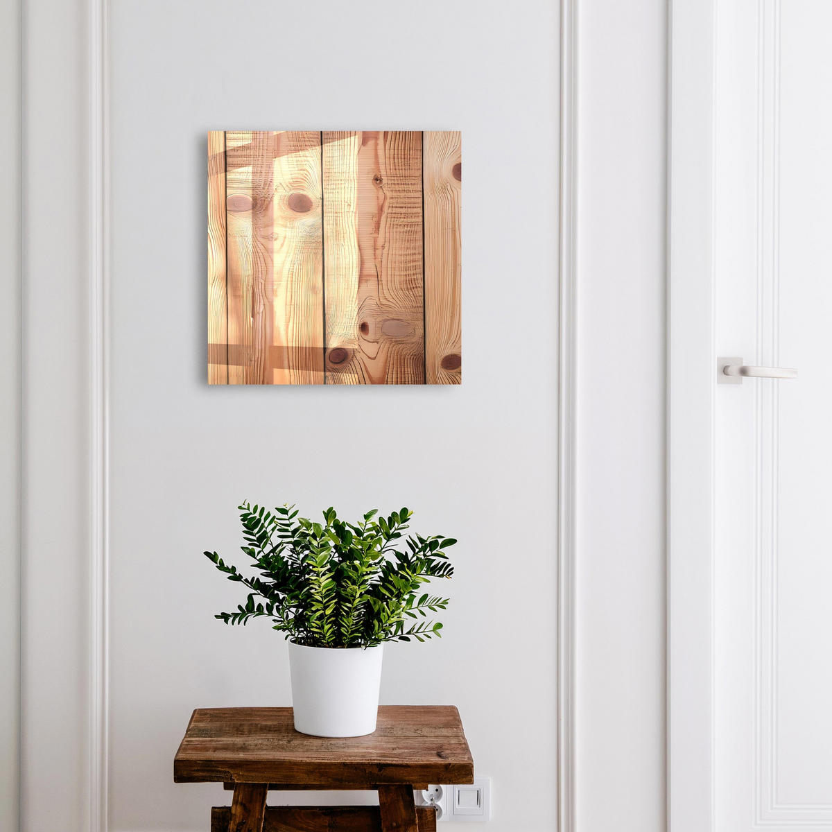 SCHLÜSSELBOX Weiß 30x30 cm – Türöffnung nach rechts - Holzringe - Braun, Metall (30/30/5cm) - TULUP