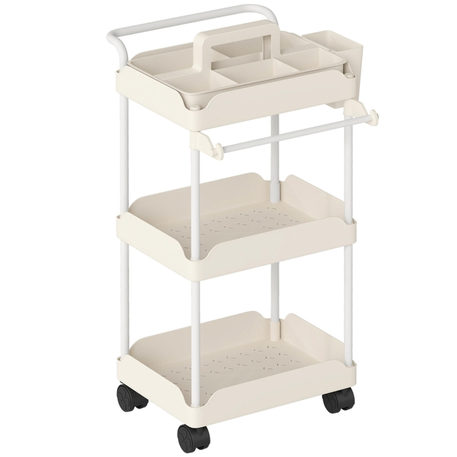 KÜCHENWAGEN MIT 3 KÖRBEN,Rollwagen Mit Handtuchhalter, 42,5/76/42 cm - Weiß, Holzwerkstoff (42/76/42.5cm) - Rolipo