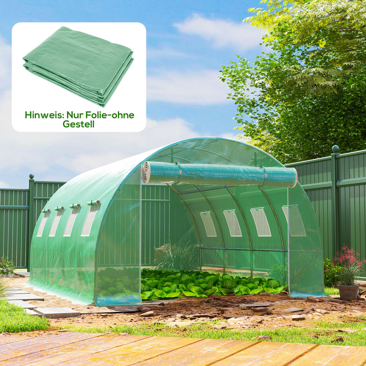 GEWÄCHSHAUSABDECKUNG DE-05807 Ersatz, wetterbeständig 400/300/200 cm Transparent - Grün, Kunststoff (300/200/400cm) - ComfortXL