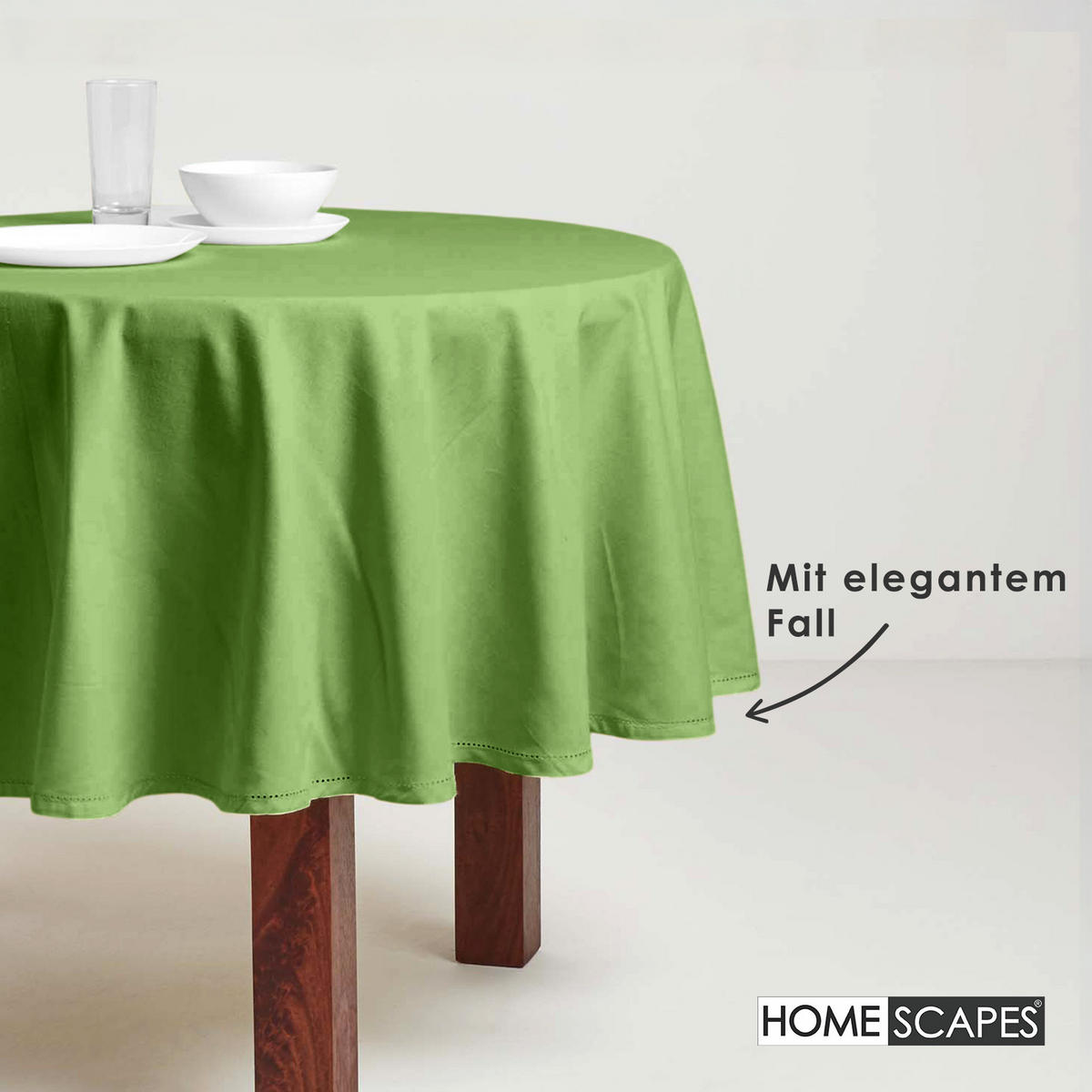TISCHDECKE olivgrün rund 178 cm, 100% Baumwolle - Olivgrün, Textil (178/178cm) - Homescapes