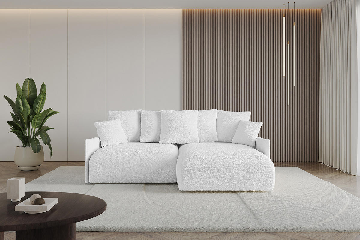 ECKSOFA Ottomane rechts ONESK-L -v1 216x177x72 Weiß Bouclé - Weiß, Holzwerkstoff/Kunststoff (177/216cm) - ALTDECOR