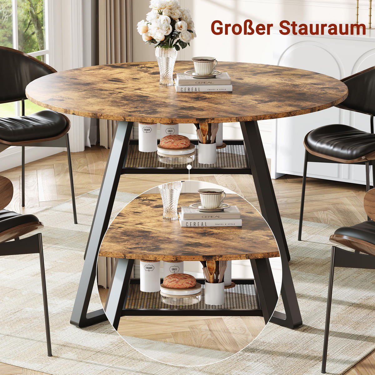 ESSTISCH Ø120 cm im Vintage-Stil Holzoptik - Schwarz, Holz (120/120/75cm)