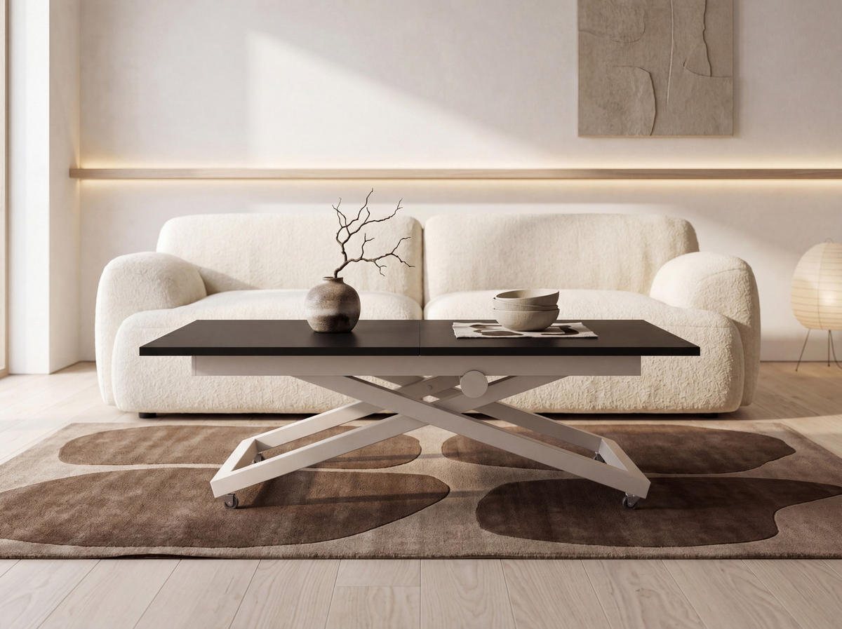 COUCHTISCH Axen höhenverstellbar ausziehbar, Schwarz 120-160/80/38-75 cm - Kaschmir/Schwarz, Holzwerkstoff/Metall (80/160/75cm) - WFL GROUP