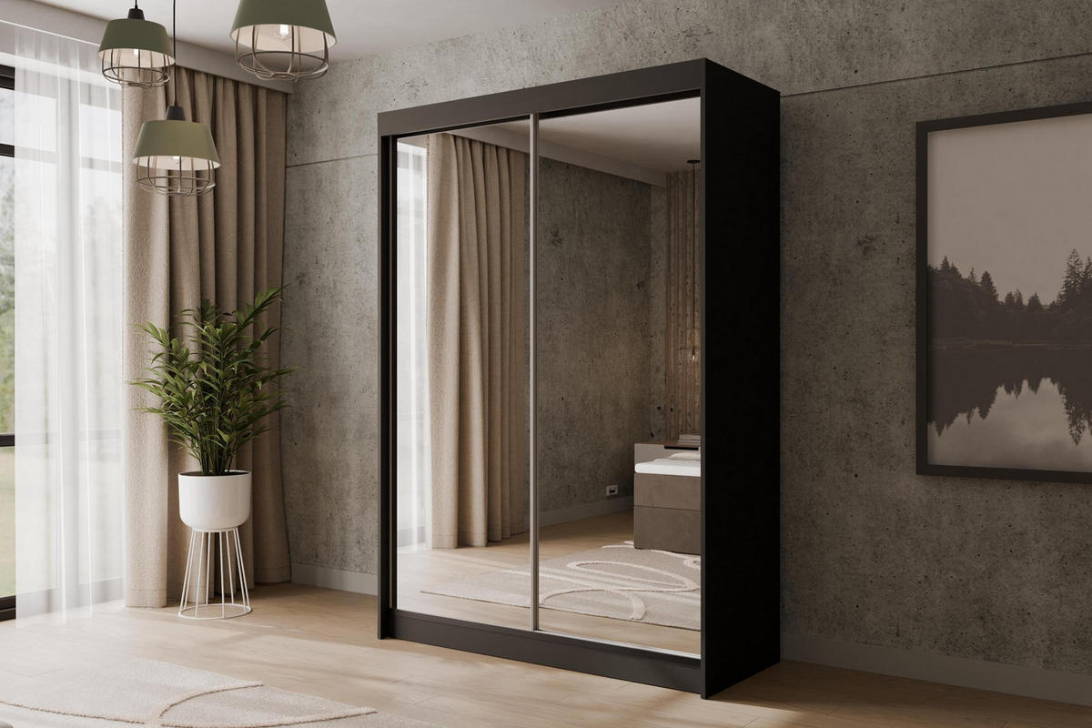 KLEIDERSCHRANK AMOHA - 150 cm - Schwarz - Schwarz, Holzwerkstoff (150/215/61cm) - ALTDECOR